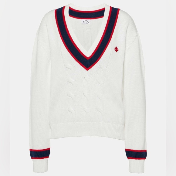 The Upside Sweaters - The Upside Cable Knit Varsity Sweater, Old Money, Preppy, Tenniscore, Size M